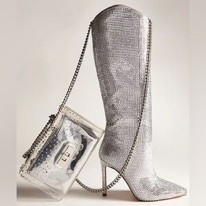 NWT Steve Madden Violetta-R rhinestone-covered stiletto knee-high boots. Size 9